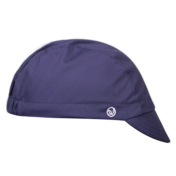 Midnight Blue Fast Cap Cotton 3-Panel White Stripe.  Side view.