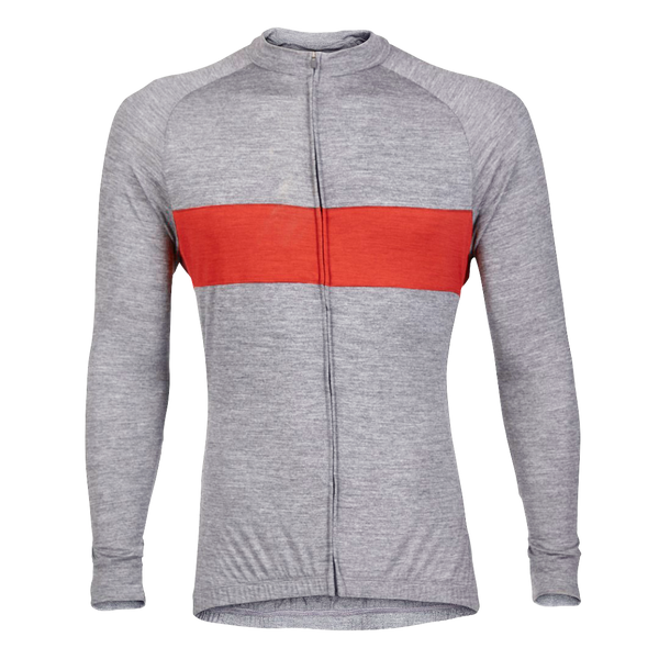 Heather Gray/Red Merino Wool Jersey - Long Sleeve