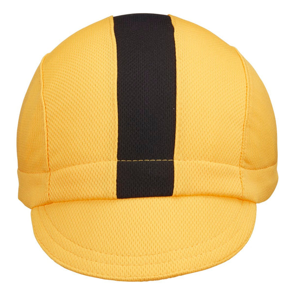 Gold/Black Stripe Technical 3-Panel Cap.  Front view.