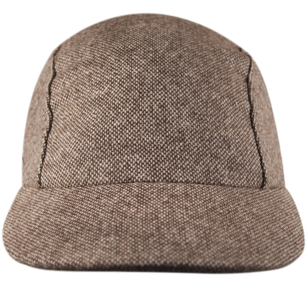 Velo/City Cap - Brown Tweed Wool 3-Panel Cap.  Front view.