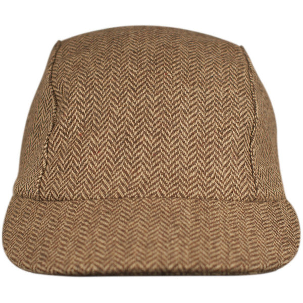 Velo/City Cap - Wool Herringbone #02 3-panel cap.  Front view. 