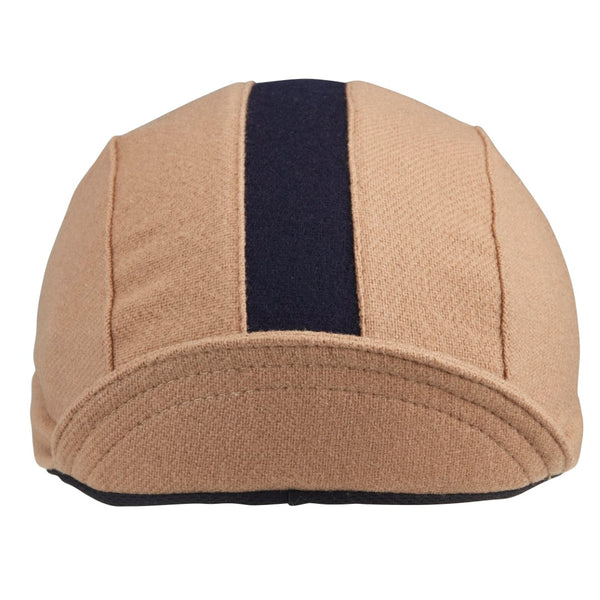 Camel/Navy Stripe Wool 3-Panel Cap.  Brim up front view.