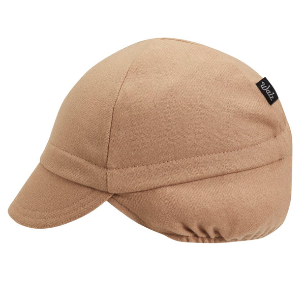 Camel Wool Flannel Ear Flap Cap. Side view.