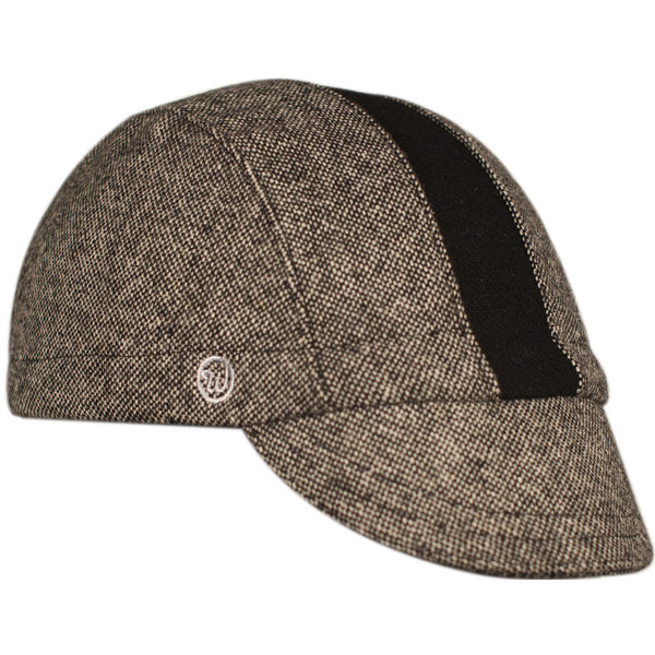 Black Tweed/Black Wool 3-Panel Stripe.  Brown and black tweed with black contrasting stripe.  Angled view.